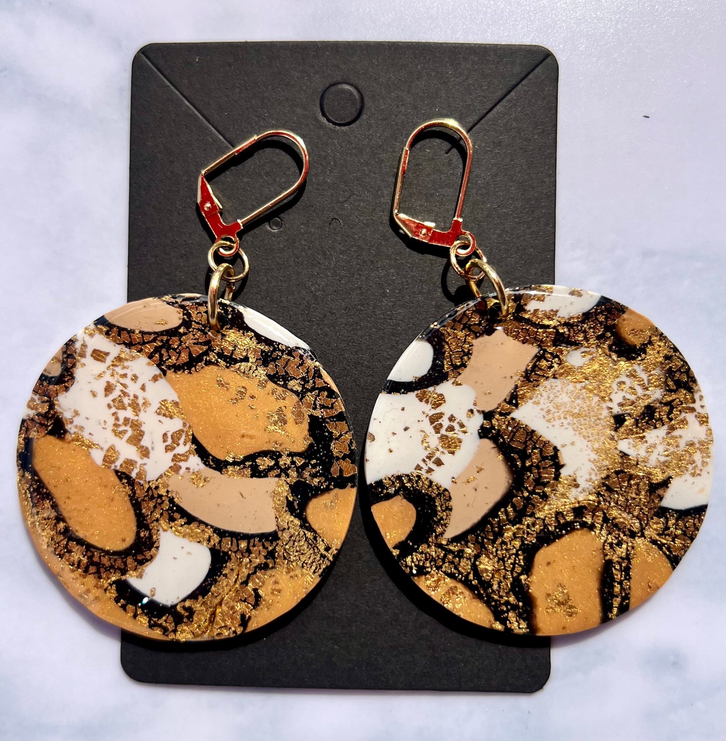 Polymer clay gold leaf dangle leverback earrings