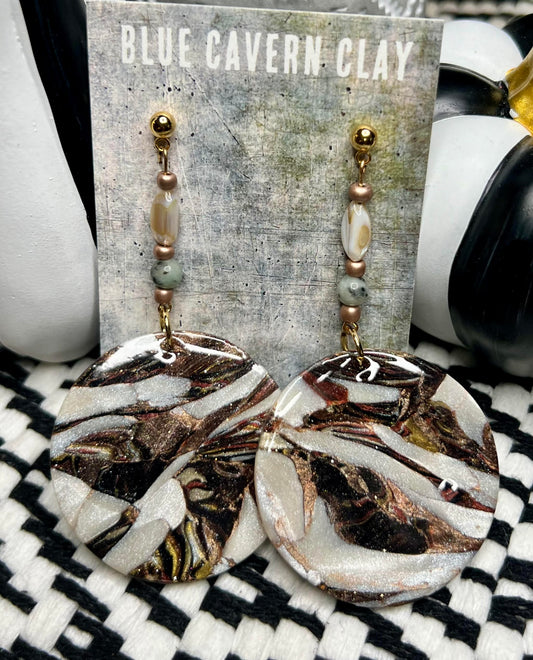 Fall Brown & Copper Polymer Clay Gold Post Earrings with Beads