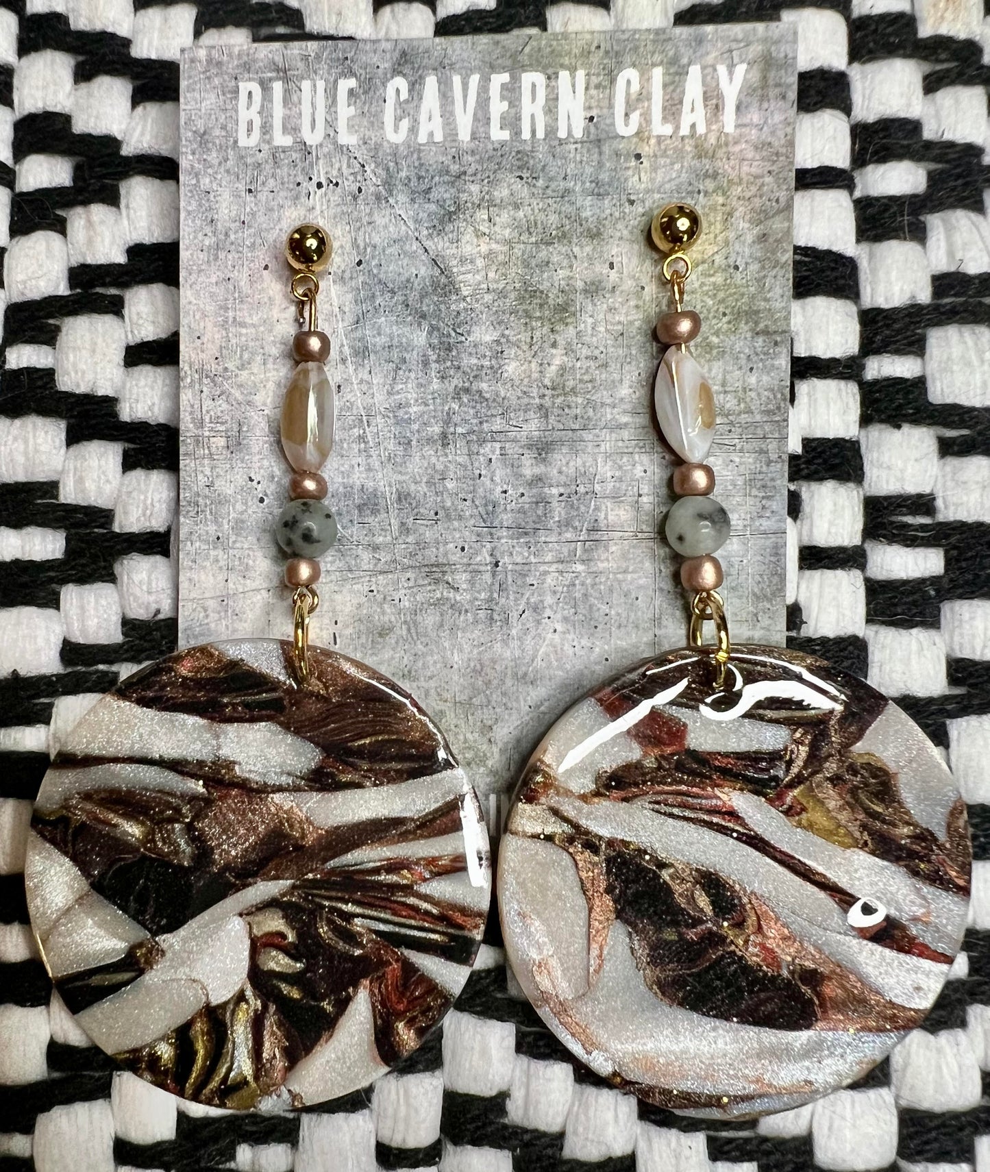 Fall Brown & Copper Polymer Clay Gold Post Earrings with Beads